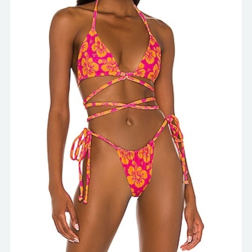 FRANKIES BIKINIS Tatum Terry Bikini Top In Pink,Orange